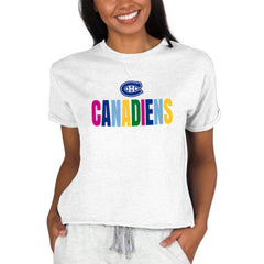 Montreal Canadiens Concepts Sport Women's Tri-Blend Mainstream Terry Short Sleeve Sweatshirt Top - Oatmeal | US 5294988