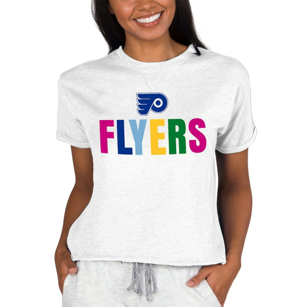 Philadelphia Flyers Concepts Sport Women's Tri-Blend Mainstream Terry Short Sleeve Sweatshirt Top - Oatmeal | US 5294991