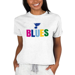 St. Louis Blues Concepts Sport Women's Tri-Blend Mainstream Terry Short Sleeve Sweatshirt Top - Oatmeal | US 5294994