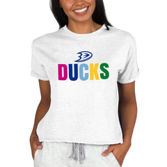 Anaheim Ducks Concepts Sport Women's Tri-Blend Mainstream Terry Short Sleeve Sweatshirt Top - Oatmeal | US 5295001