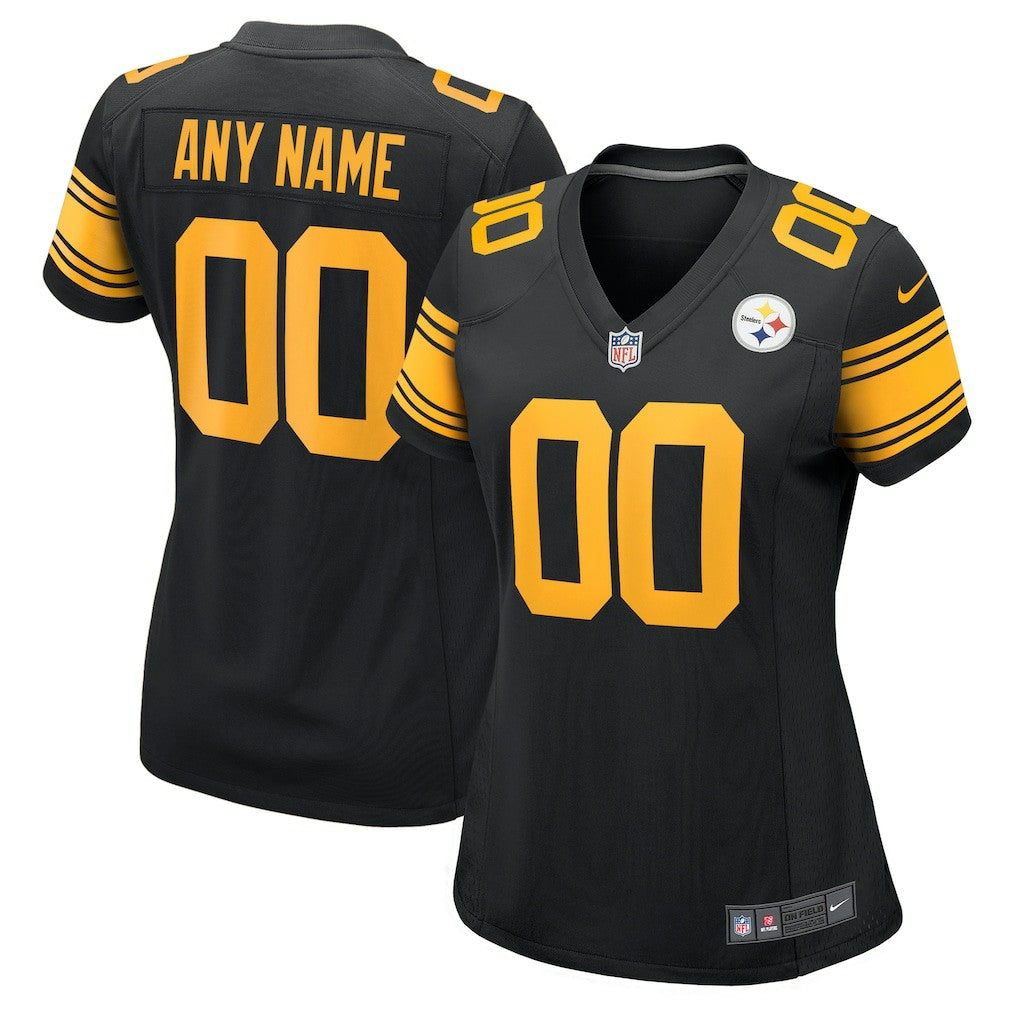 Pittsburgh Steelers Women's Alternate Custom Game Jersey - Black Jerseys