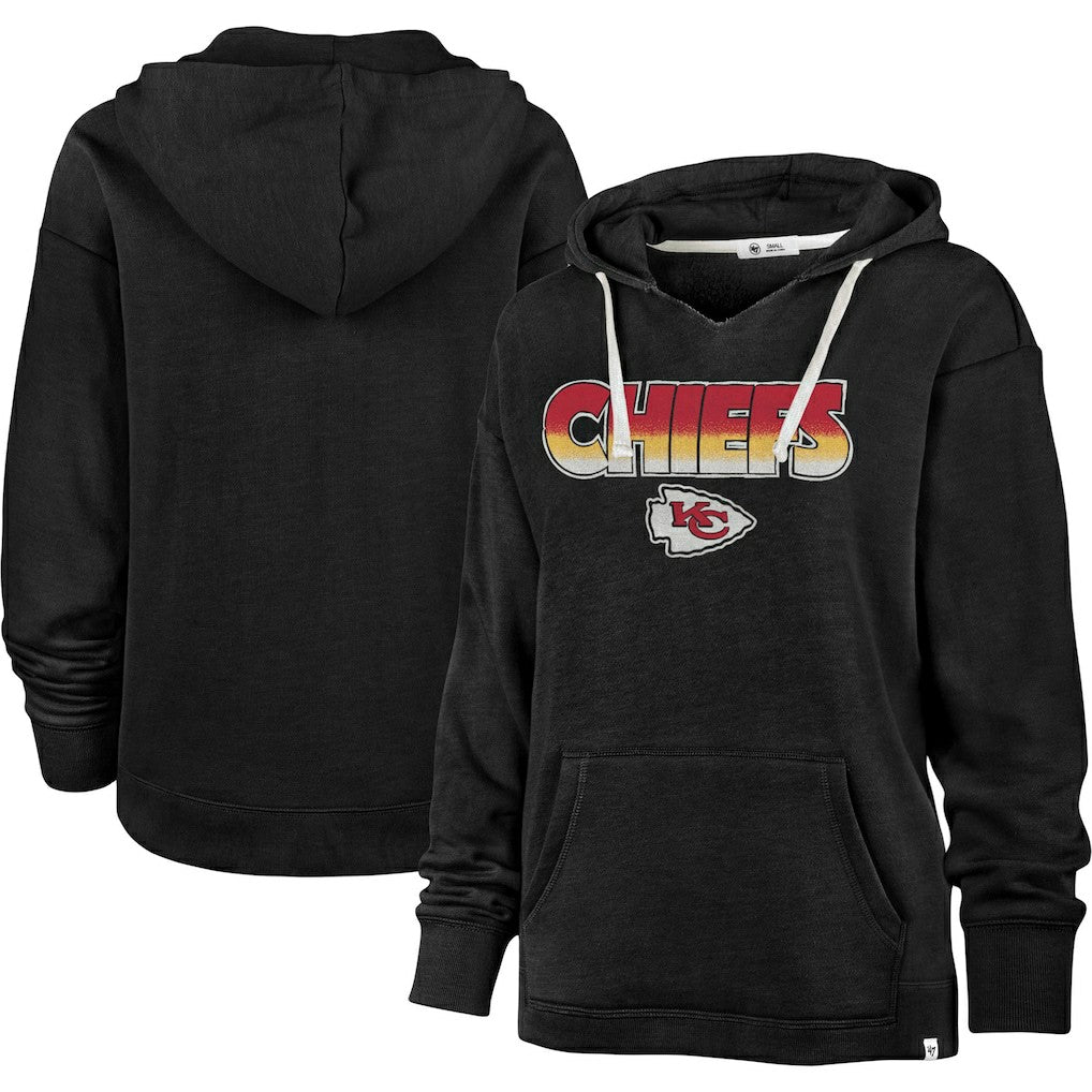 Kansas City Chiefs '47 Women's Color Rise Kennedy Pullover Hoodie - Black Hoodies