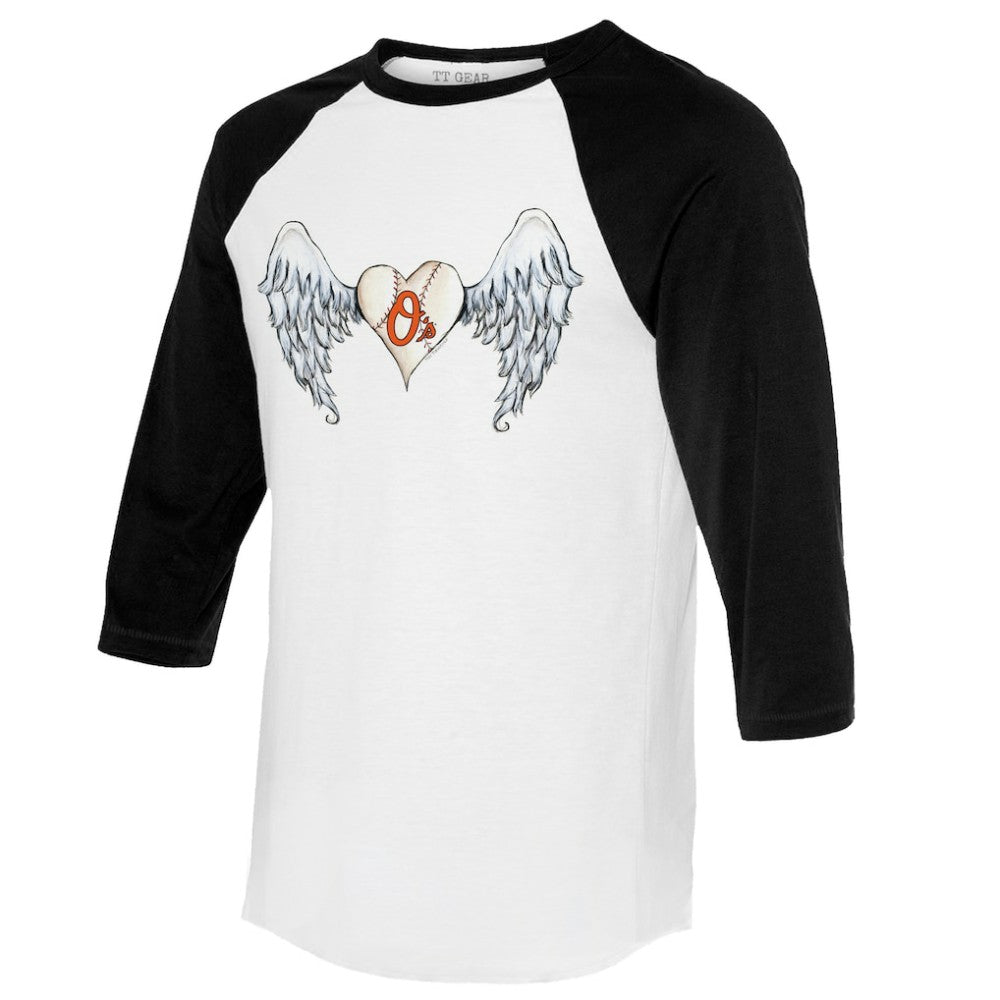 Baltimore Orioles Tiny Turnip Women's Angel Wings 3/4-Sleeve Raglan T-Shirt - White/Black T-shirts