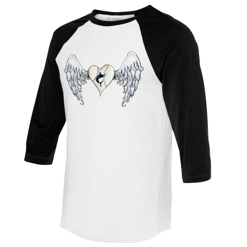Miami Marlins Tiny Turnip Women's Angel Wings 3/4-Sleeve Raglan T-Shirt - White/Black T-shirts