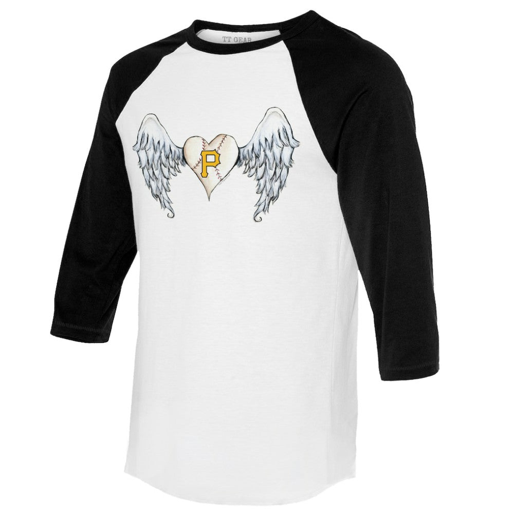 Pittsburgh Pirates Tiny Turnip Women's Angel Wings 3/4-Sleeve Raglan T-Shirt - White/Black T-shirts