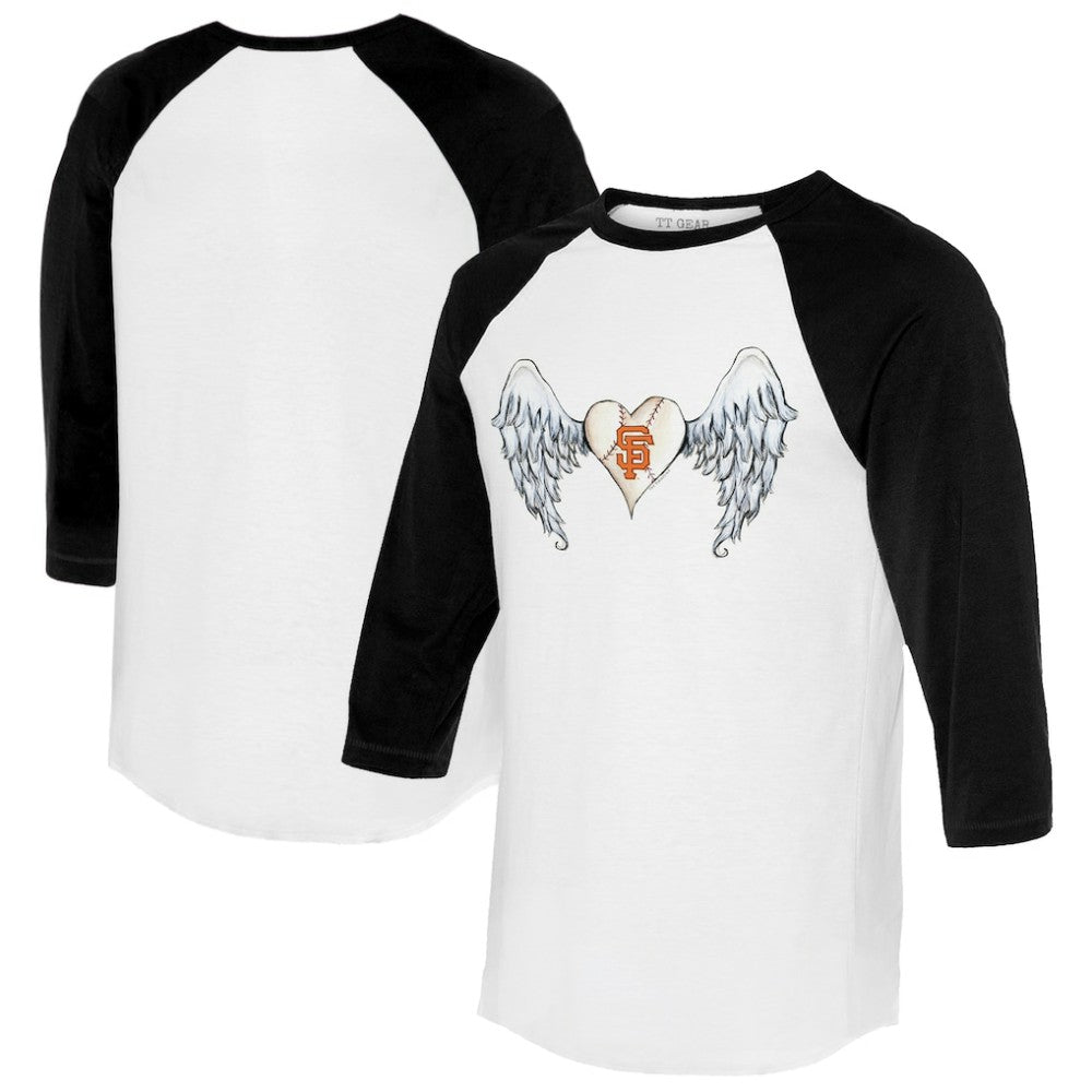 San Francisco Giants Tiny Turnip Women's Angel Wings 3/4-Sleeve Raglan T-Shirt - White/Black T-shirts