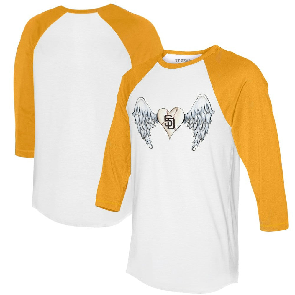 San Diego Padres Tiny Turnip Women's Angel Wings 3/4-Sleeve Raglan T-Shirt - White/Gold T-shirts
