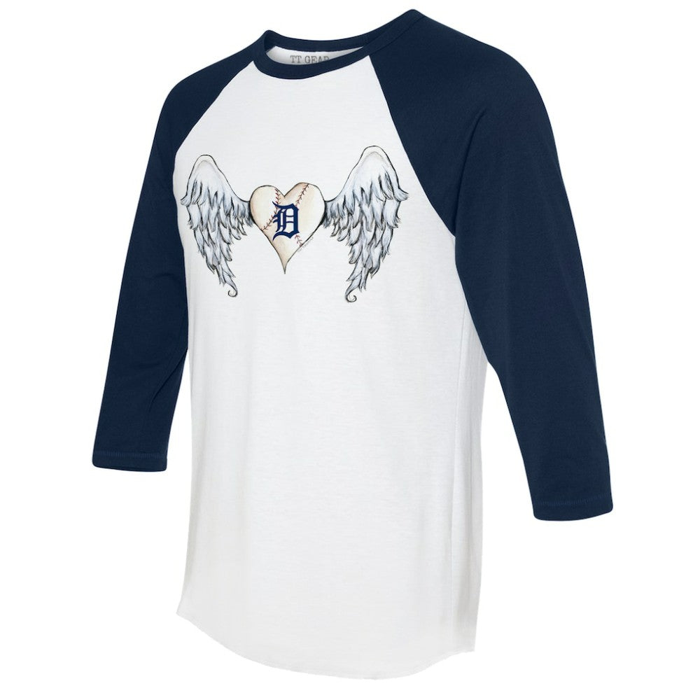 Detroit Tigers Tiny Turnip Women's Angel Wings 3/4-Sleeve Raglan T-Shirt - White/Navy T-shirts
