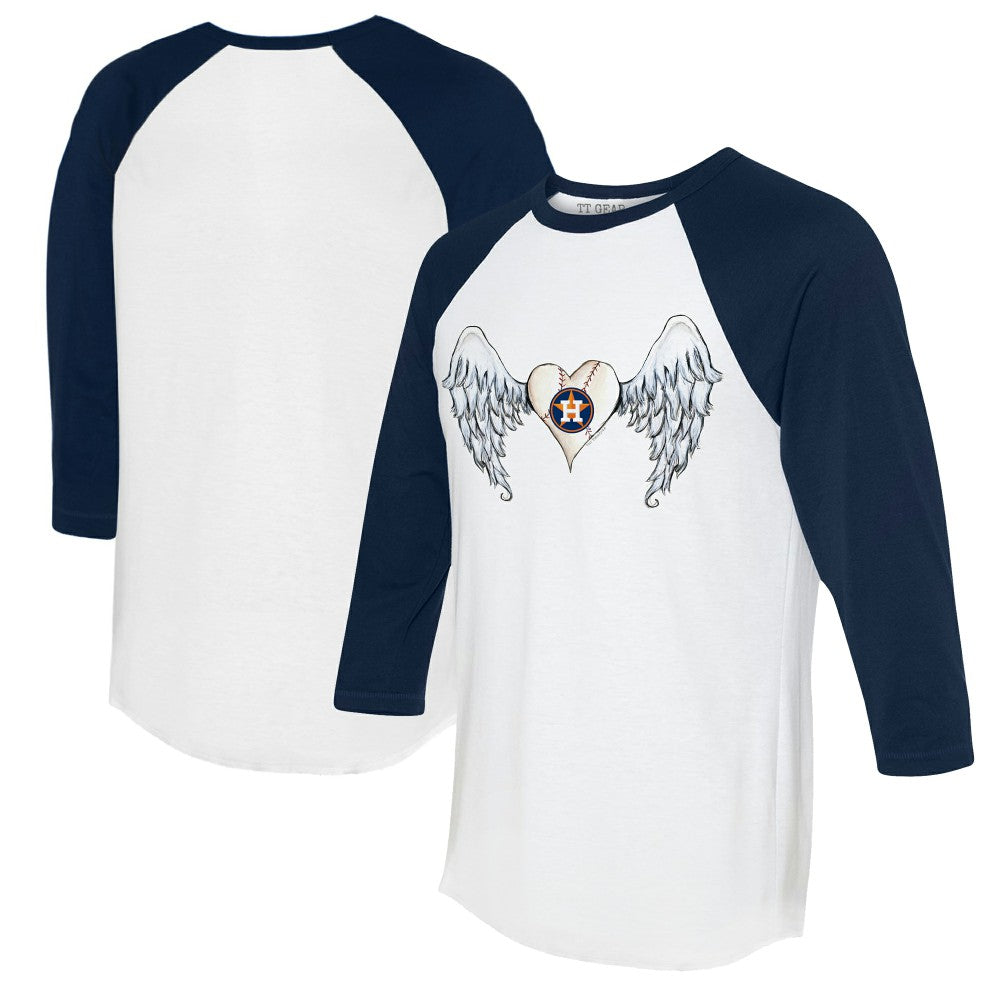 Houston Astros Tiny Turnip Women's Angel Wings 3/4-Sleeve Raglan T-Shirt - White/Navy T-shirts
