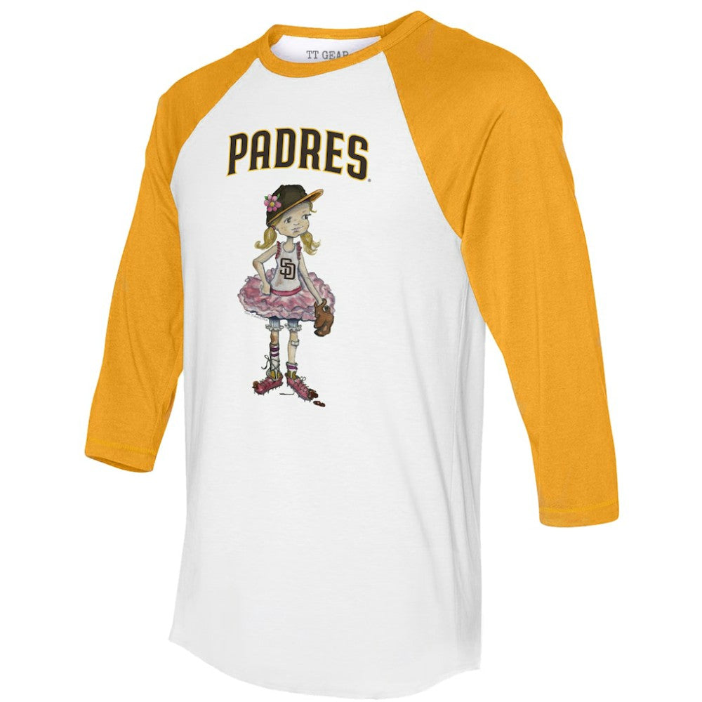 San Diego Padres Tiny Turnip Women's Babes 3/4-Sleeve Raglan T-Shirt - White/Gold T-shirts