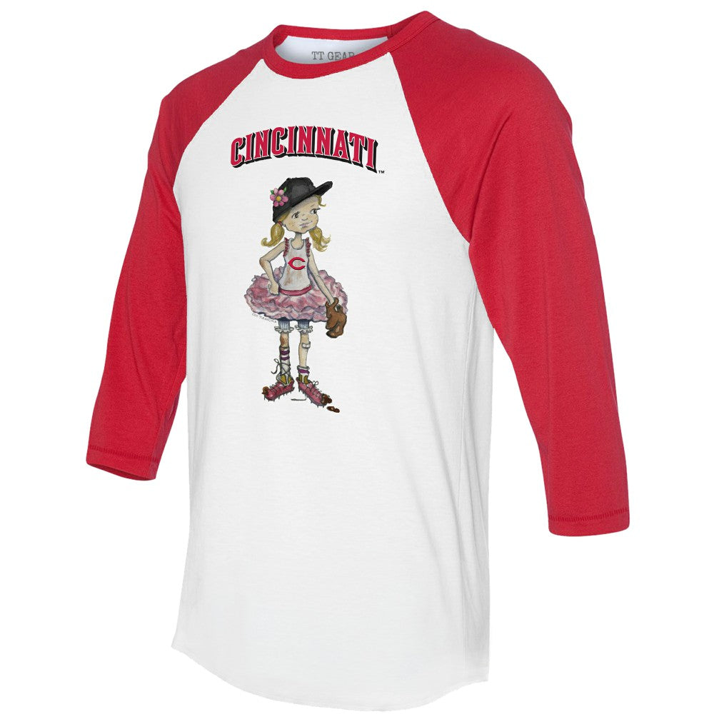 Cincinnati Reds Tiny Turnip Women's Babes 3/4-Sleeve Raglan T-Shirt - White/Red T-shirts