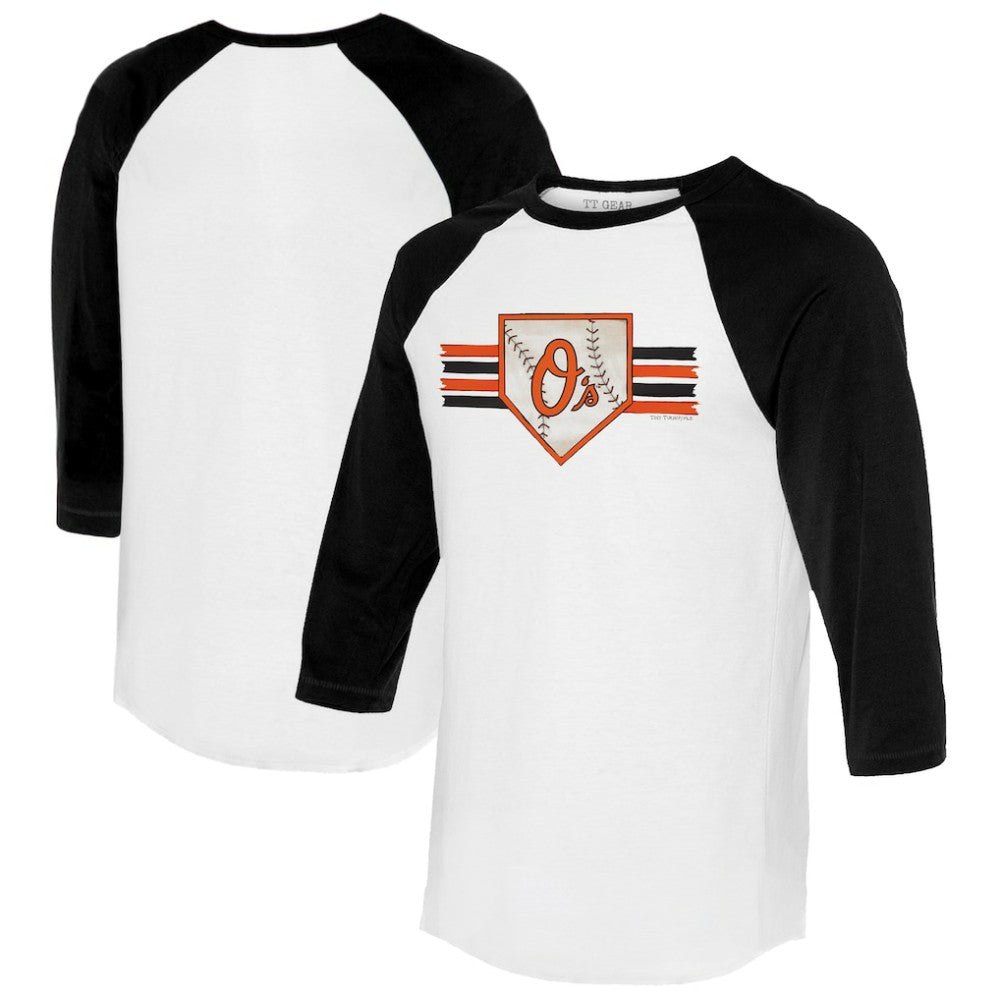 Baltimore Orioles Tiny Turnip Women's Base Stripe 3/4-Sleeve Raglan T-Shirt - White/Black T-shirts