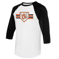 Baltimore Orioles Tiny Turnip Women's Base Stripe 3/4-Sleeve Raglan T-Shirt - White/Black T-shirts
