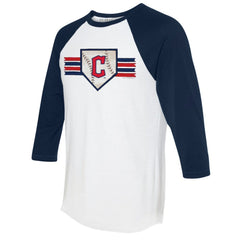 Cleveland Guardians Tiny Turnip Women's Base Stripe 3/4-Sleeve Raglan T-Shirt - White/Navy T-shirts
