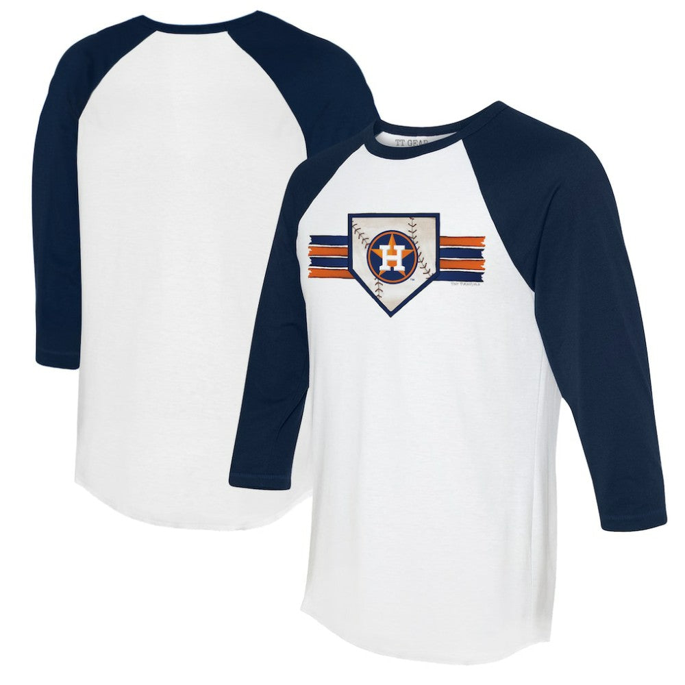 Houston Astros Tiny Turnip Women's Base Stripe 3/4-Sleeve Raglan T-Shirt - White/Navy T-shirts