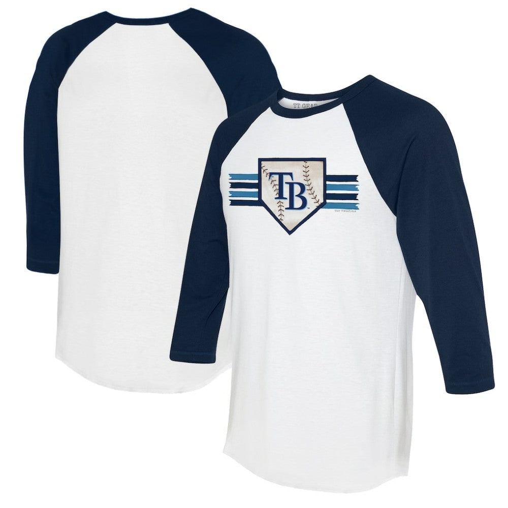 Tampa Bay Rays Tiny Turnip Women's Base Stripe 3/4-Sleeve Raglan T-Shirt - White/Navy T-shirts