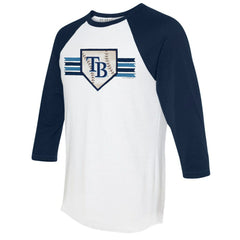 Tampa Bay Rays Tiny Turnip Women's Base Stripe 3/4-Sleeve Raglan T-Shirt - White/Navy T-shirts