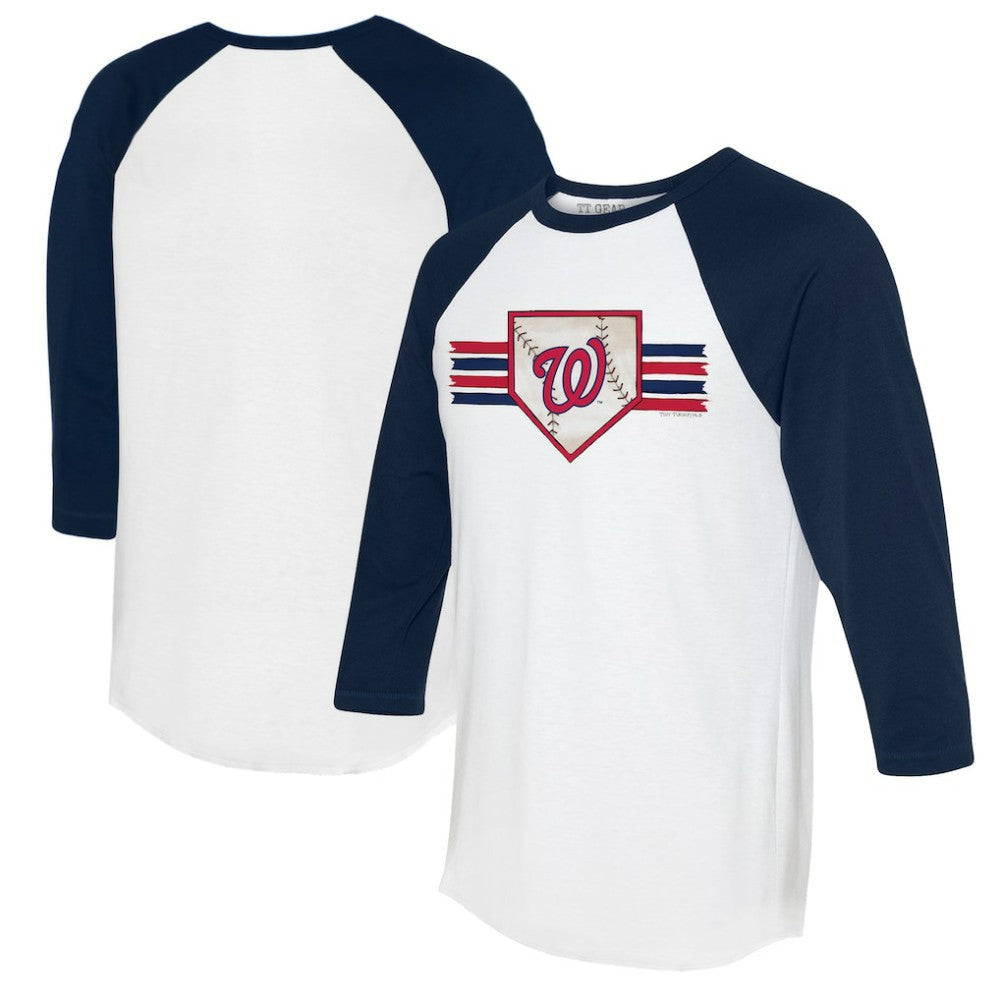 Washington Nationals Tiny Turnip Women's Base Stripe 3/4-Sleeve Raglan T-Shirt - White/Navy T-shirts