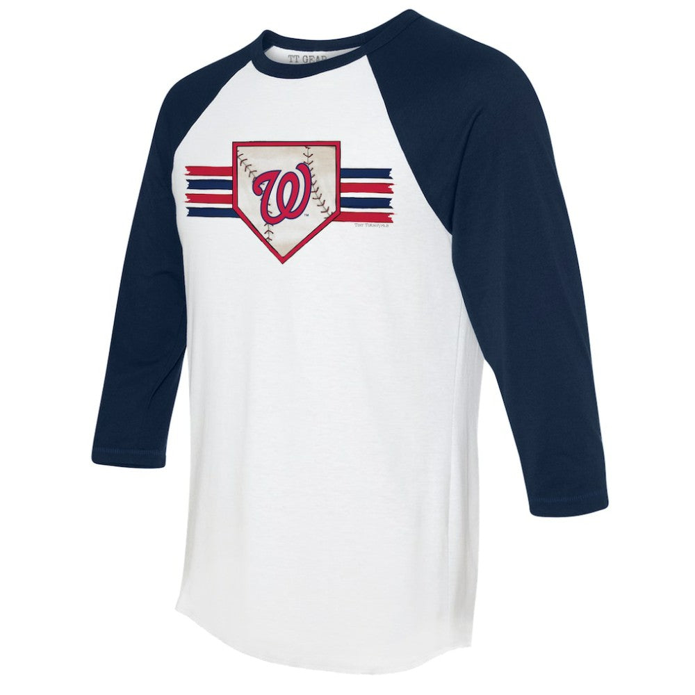 Washington Nationals Tiny Turnip Women's Base Stripe 3/4-Sleeve Raglan T-Shirt - White/Navy T-shirts