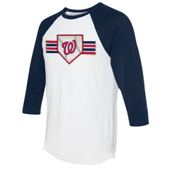 Washington Nationals Tiny Turnip Women's Base Stripe 3/4-Sleeve Raglan T-Shirt - White/Navy T-shirts