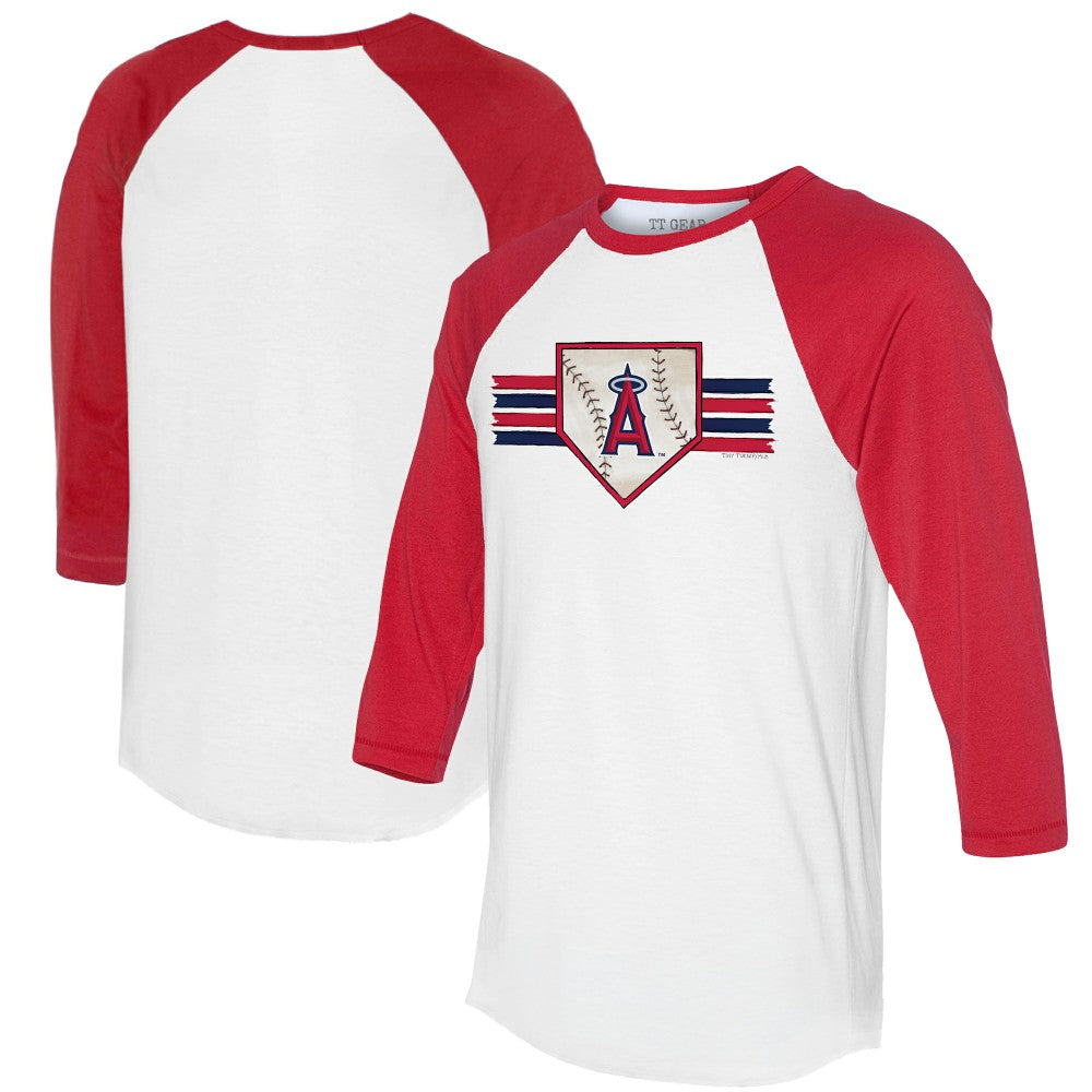 Los Angeles Angels Tiny Turnip Women's Base Stripe 3/4-Sleeve Raglan T-Shirt - White/Red T-shirts