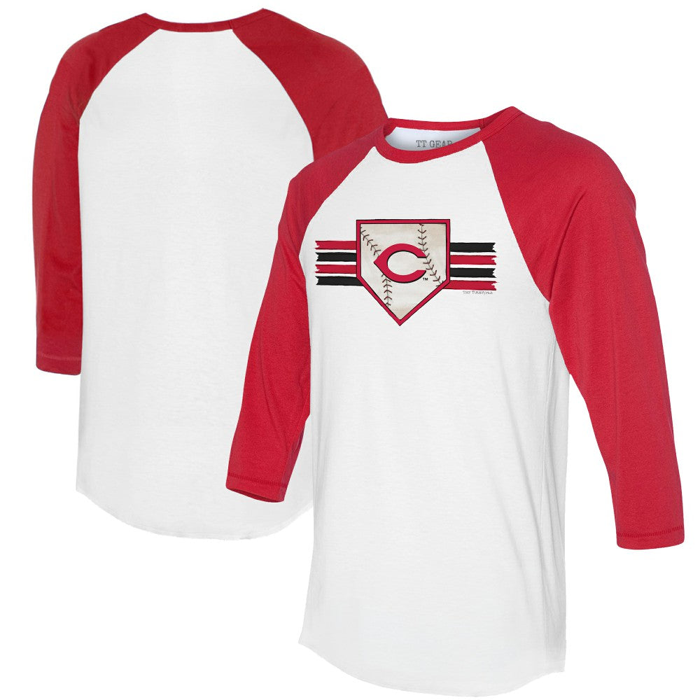 Cincinnati Reds Tiny Turnip Women's Base Stripe 3/4-Sleeve Raglan T-Shirt - White/Red T-shirts