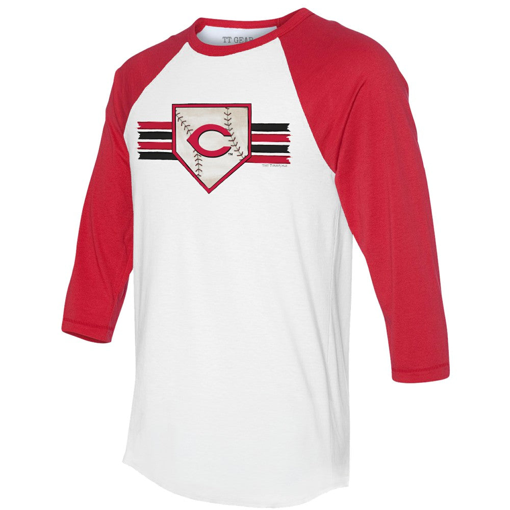 Cincinnati Reds Tiny Turnip Women's Base Stripe 3/4-Sleeve Raglan T-Shirt - White/Red T-shirts