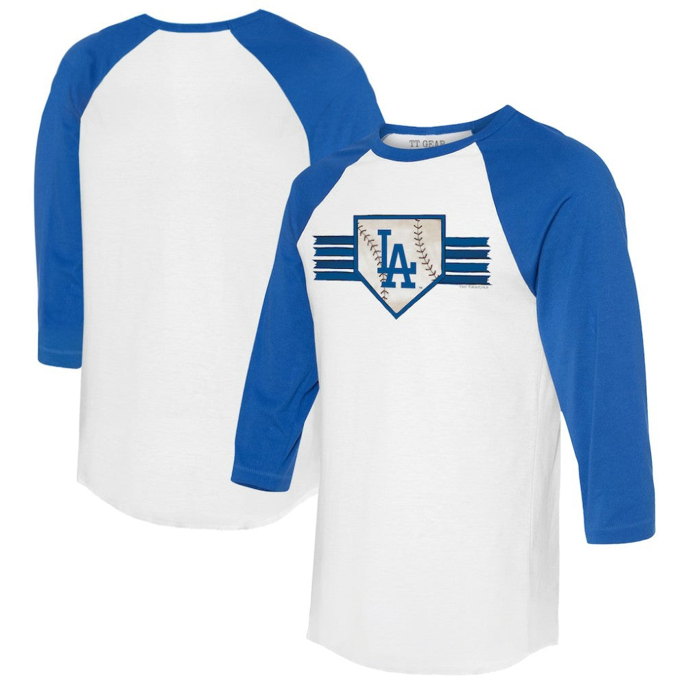 Los Angeles Dodgers Tiny Turnip Women's Base Stripe 3/4-Sleeve Raglan T-Shirt - White/Royal T-shirts