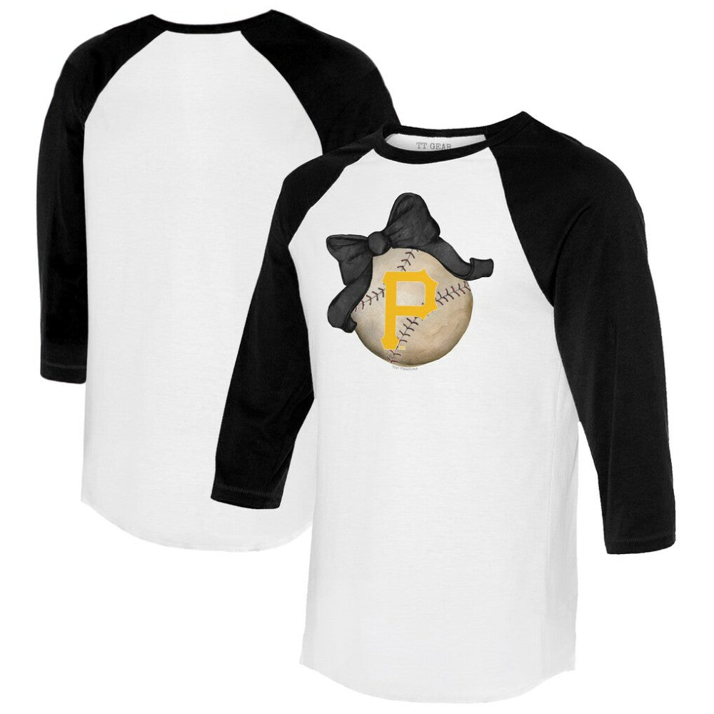 Pittsburgh Pirates Tiny Turnip Women's Baseball Bow 3/4-Sleeve Raglan T-Shirt - White/Black T-shirts