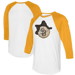 San Diego Padres Tiny Turnip Women's Baseball Bow 3/4-Sleeve Raglan T-Shirt - White/Gold T-shirts