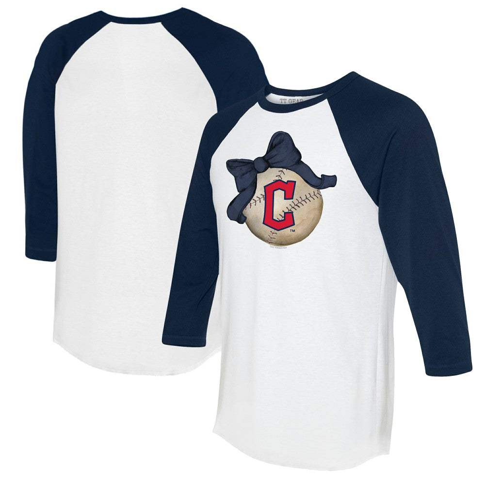 Cleveland Guardians Tiny Turnip Women's Baseball Bow 3/4-Sleeve Raglan T-Shirt - White/Navy T-shirts