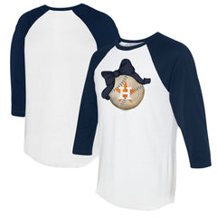 Houston Astros Tiny Turnip Women's Baseball Bow 3/4-Sleeve Raglan T-Shirt - White/Navy T-shirts