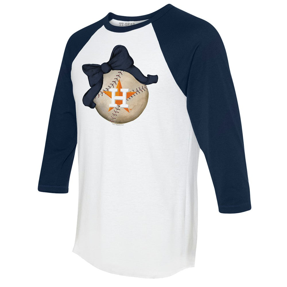 Houston Astros Tiny Turnip Women's Baseball Bow 3/4-Sleeve Raglan T-Shirt - White/Navy T-shirts