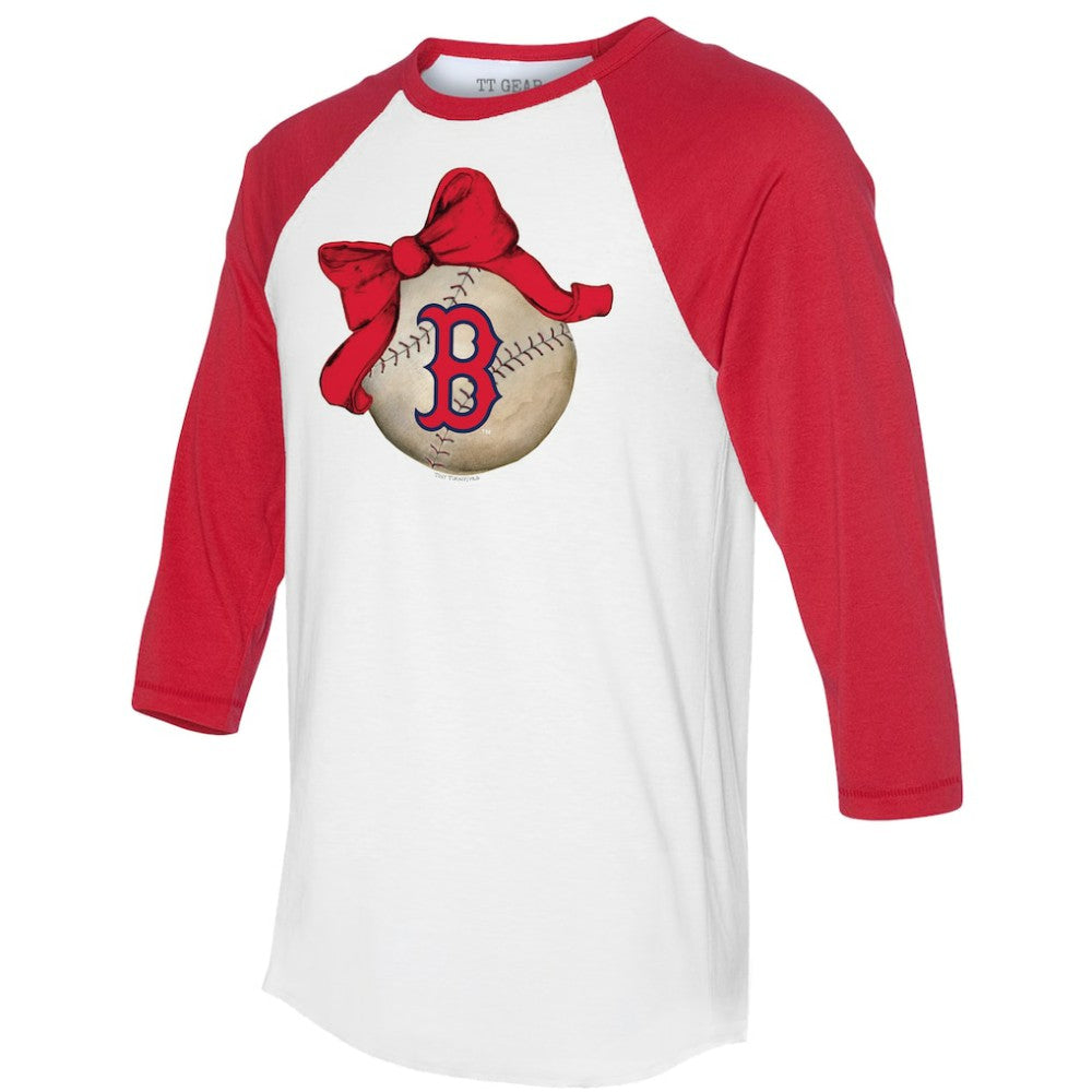 Boston Red Sox Tiny Turnip Women's Baseball Bow 3/4-Sleeve Raglan T-Shirt - White/Red T-shirts
