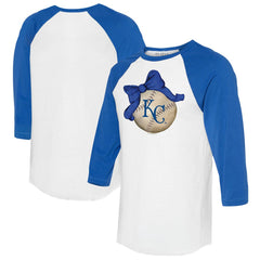 Kansas City Royals Tiny Turnip Women's Baseball Bow 3/4-Sleeve Raglan T-Shirt - White/Royal T-shirts