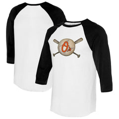 Baltimore Orioles Tiny Turnip Women's Baseball Cross Bats 3/4-Sleeve Raglan T-Shirt - White/Black T-shirts