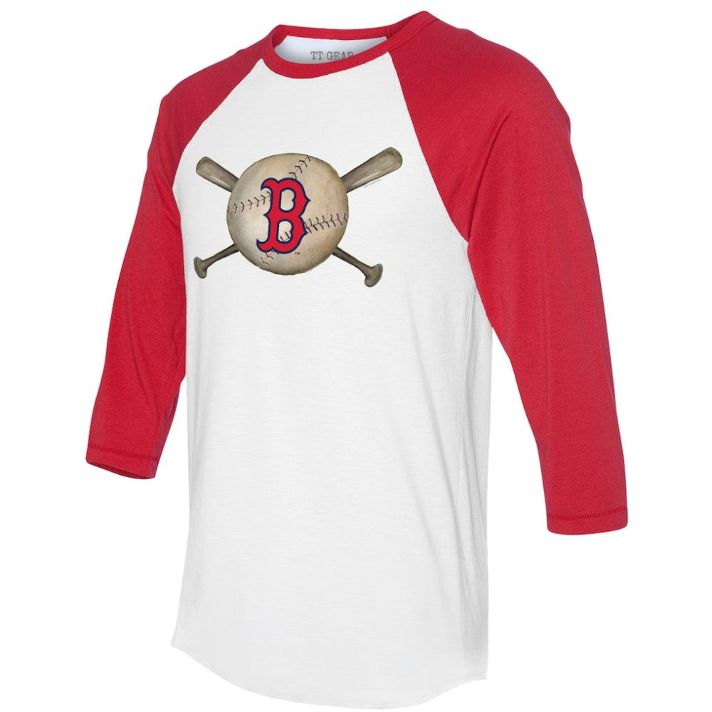 Boston Red Sox Tiny Turnip Women's Baseball Cross Bats 3/4-Sleeve Raglan T-Shirt - White/Red T-shirts