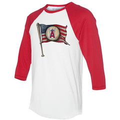 Los Angeles Angels Tiny Turnip Women's Baseball Flag 3/4-Sleeve Raglan T-Shirt - White/Red T-shirts