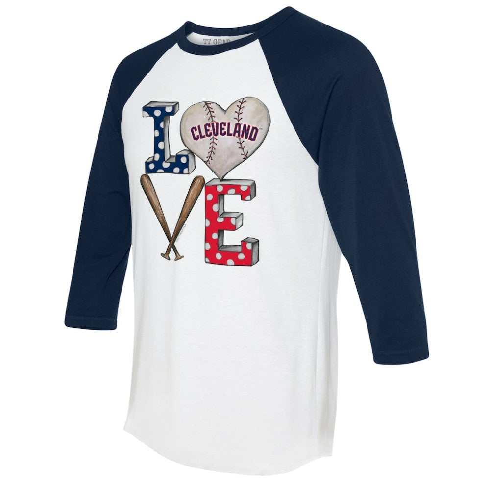 Cleveland Guardians Tiny Turnip Women's Baseball Love Raglan 3/4-Sleeve T-Shirt - White/Navy T-shirts