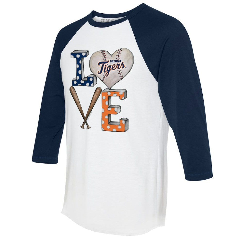 Detroit Tigers Tiny Turnip Women's Baseball Love Raglan 3/4-Sleeve T-Shirt - White/Navy T-shirts