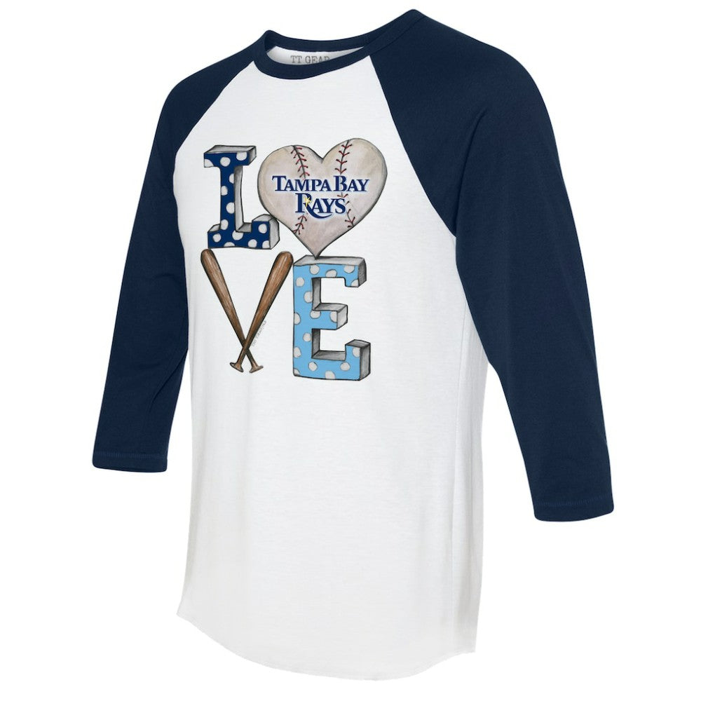 Tampa Bay Rays Tiny Turnip Women's Baseball Love Raglan 3/4-Sleeve T-Shirt - White/Navy T-shirts
