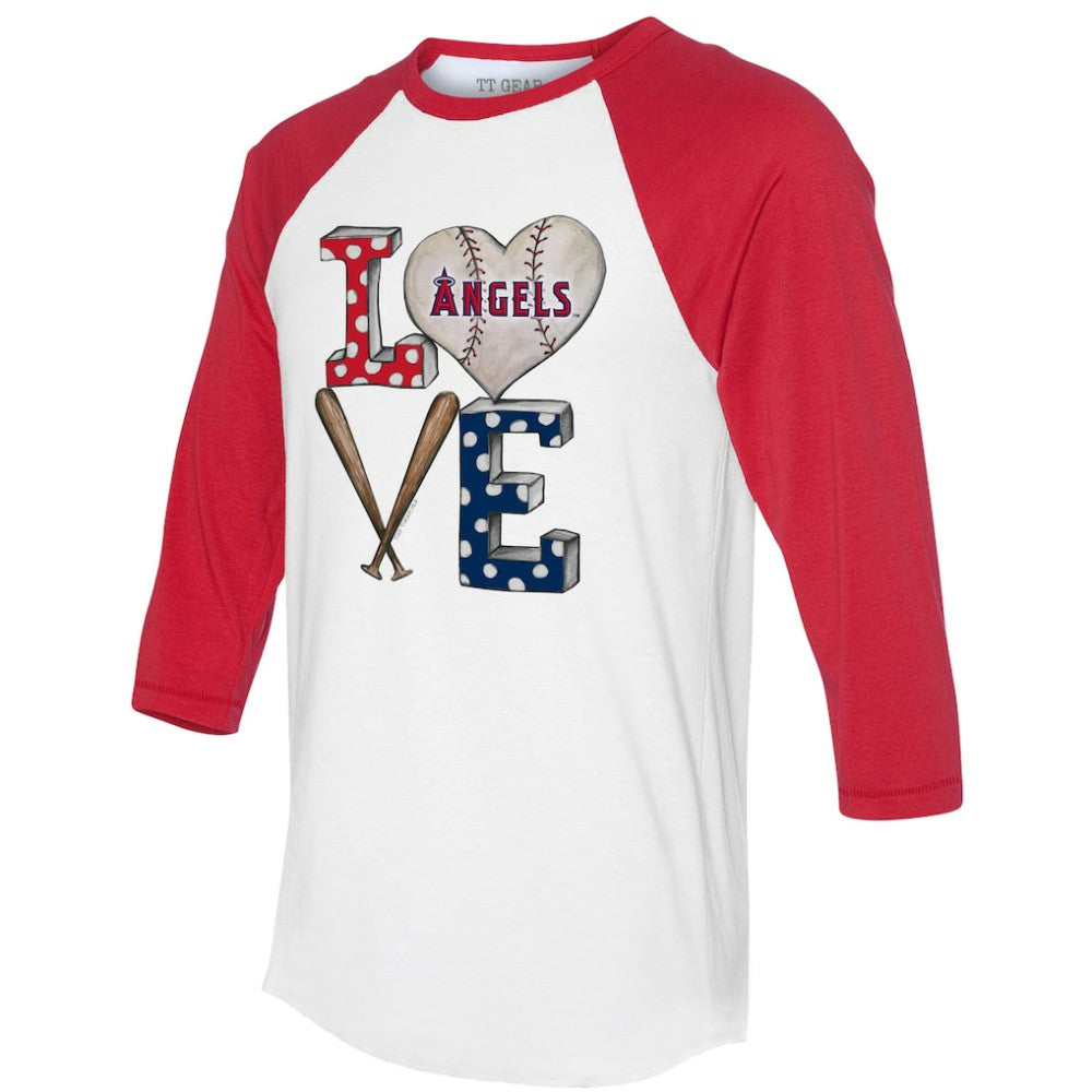Los Angeles Angels Tiny Turnip Women's Baseball Love Raglan 3/4-Sleeve T-Shirt - White/Red T-shirts