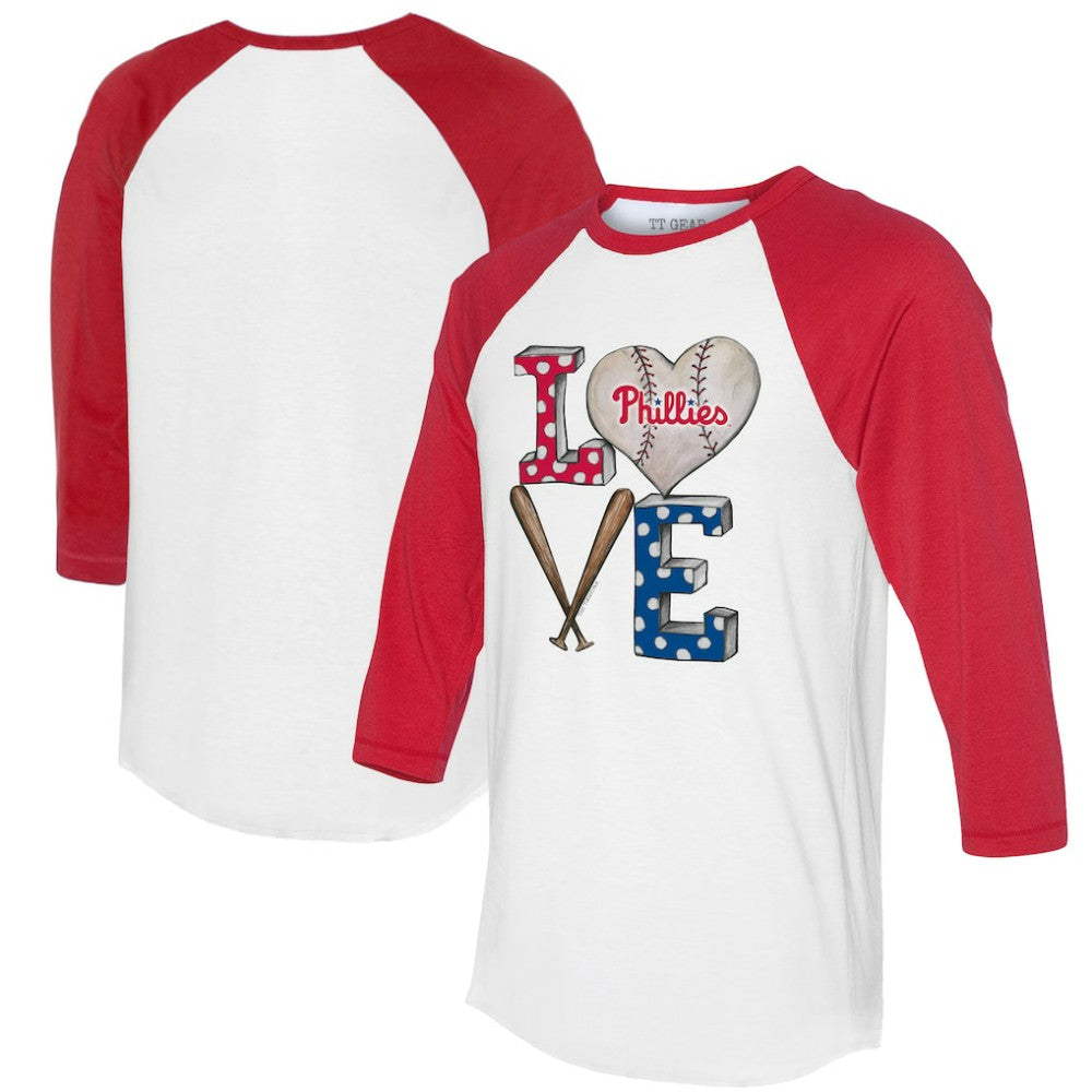 Philadelphia Phillies Tiny Turnip Women's Baseball Love Raglan 3/4-Sleeve T-Shirt - White/Red T-shirts