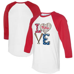 Philadelphia Phillies Tiny Turnip Women's Baseball Love Raglan 3/4-Sleeve T-Shirt - White/Red T-shirts