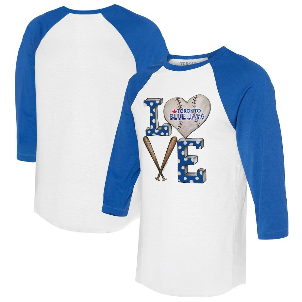 Toronto Blue Jays Tiny Turnip Women's Baseball Love Raglan 3/4-Sleeve T-Shirt - White/Royal T-shirts