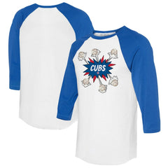 Chicago Cubs Tiny Turnip Women's Baseball Pow 3/4-Sleeve Raglan T-Shirt - White/Royal T-shirts