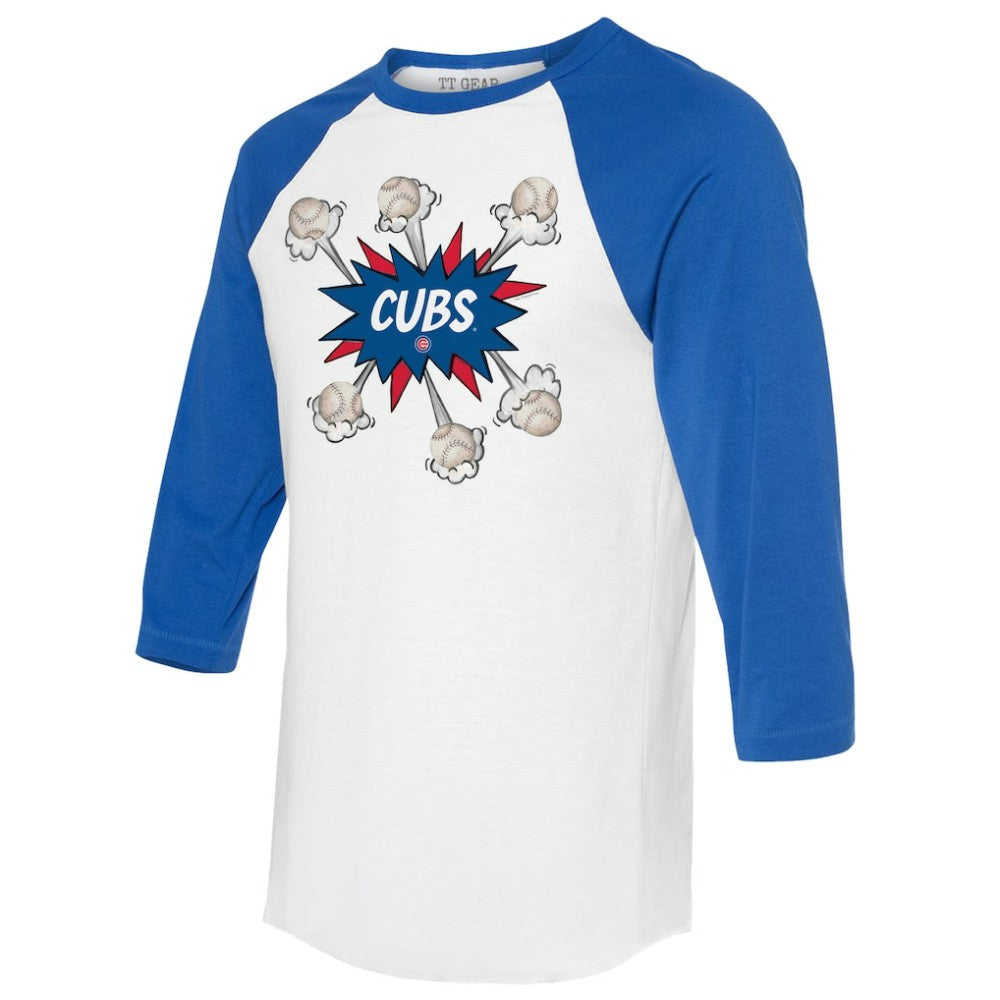 Chicago Cubs Tiny Turnip Women's Baseball Pow 3/4-Sleeve Raglan T-Shirt - White/Royal T-shirts