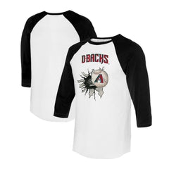 Arizona Diamondbacks Tiny Turnip Women's Baseball Tear 3/4-Sleeve Raglan T-Shirt - White/Black T-shirts
