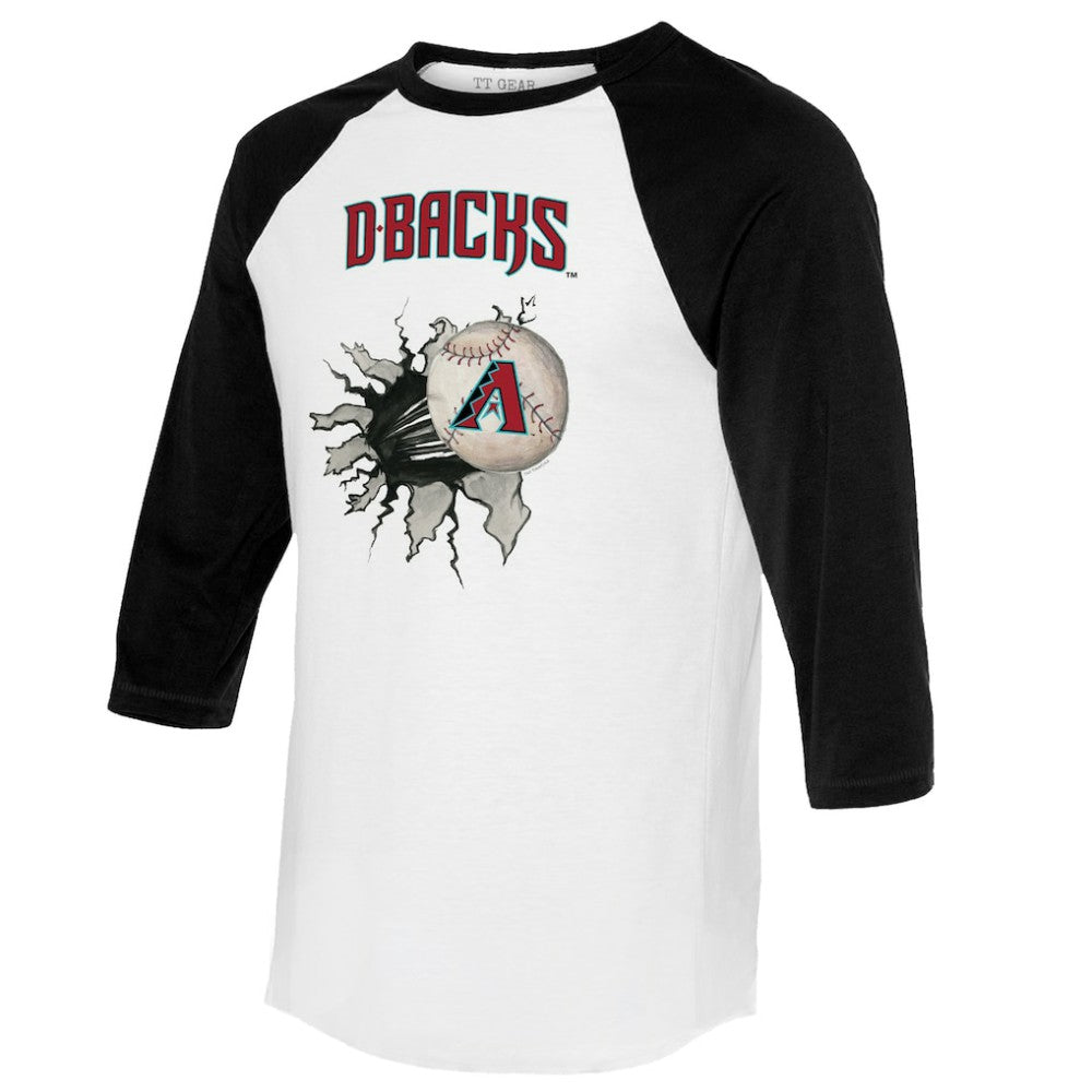 Arizona Diamondbacks Tiny Turnip Women's Baseball Tear 3/4-Sleeve Raglan T-Shirt - White/Black T-shirts