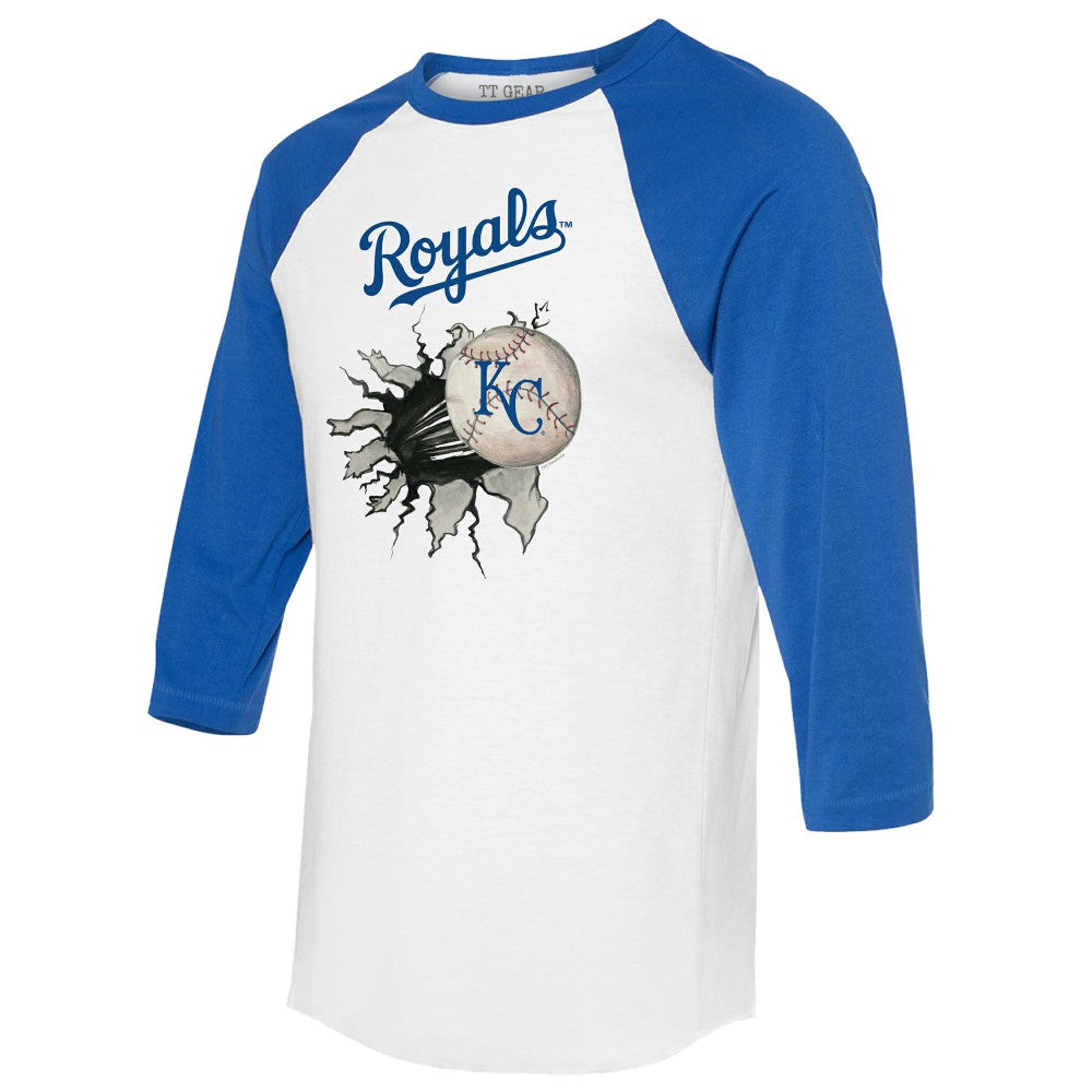 Kansas City Royals Tiny Turnip Women's Baseball Tear 3/4-Sleeve Raglan T-Shirt - White/Royal T-shirts